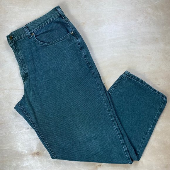 Vintage L.L. Bean Men’s 34 x 30 Green Wash Straight Leg Denim Jeans 90's - Picture 2 of 11